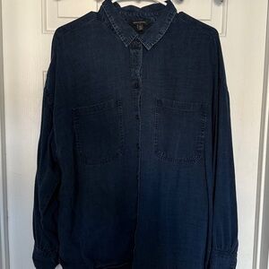 Banana Republic Chambray Dark Denim Long Sleeve Button Down Blouse Sz XL EUC
